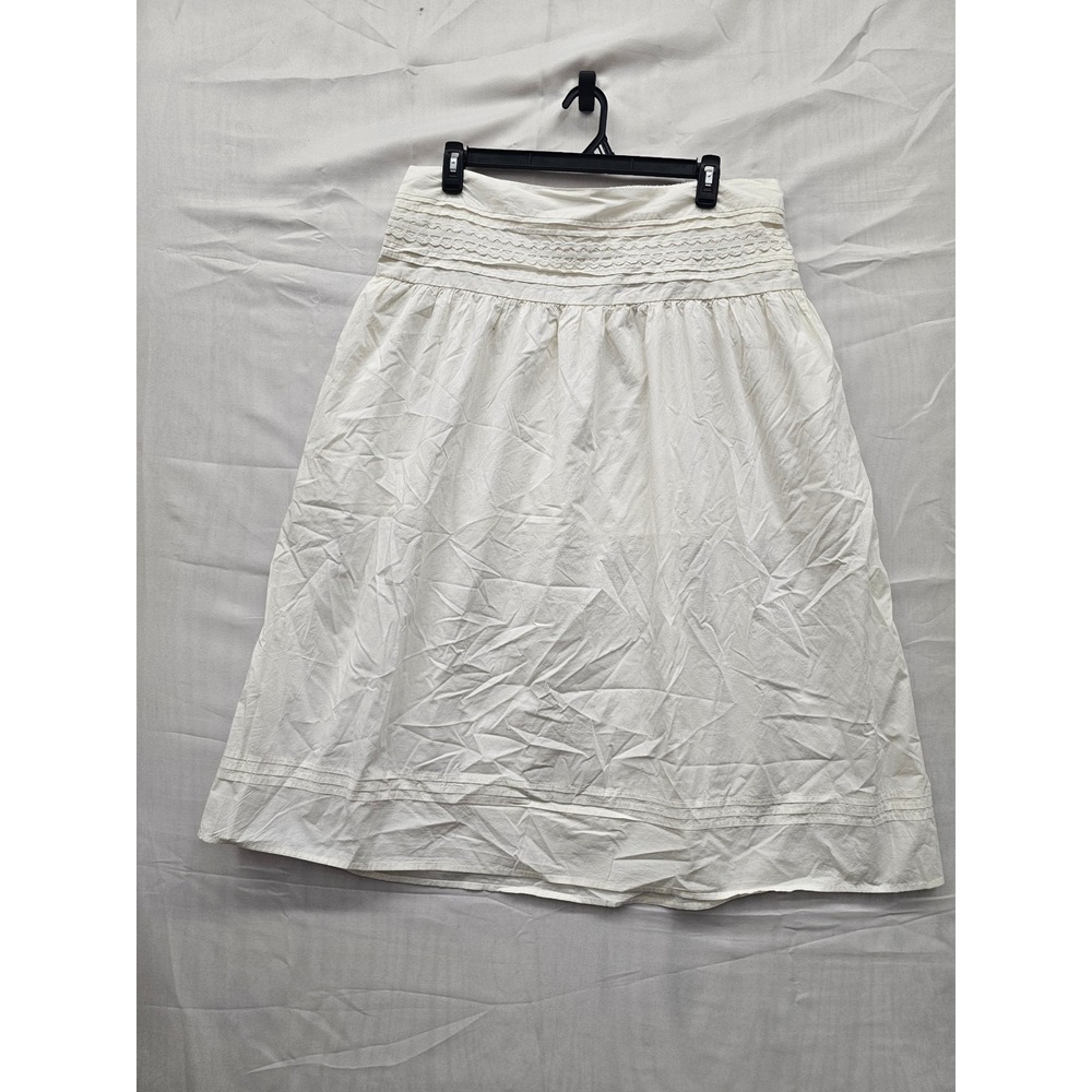A‎ New Day Women XXL Cream White Cotton Smocked Midi Skirt Lace Trim KL4L80